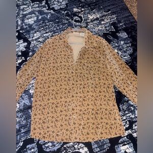 Faded Glory Velvet Tan and Black Floral Button up